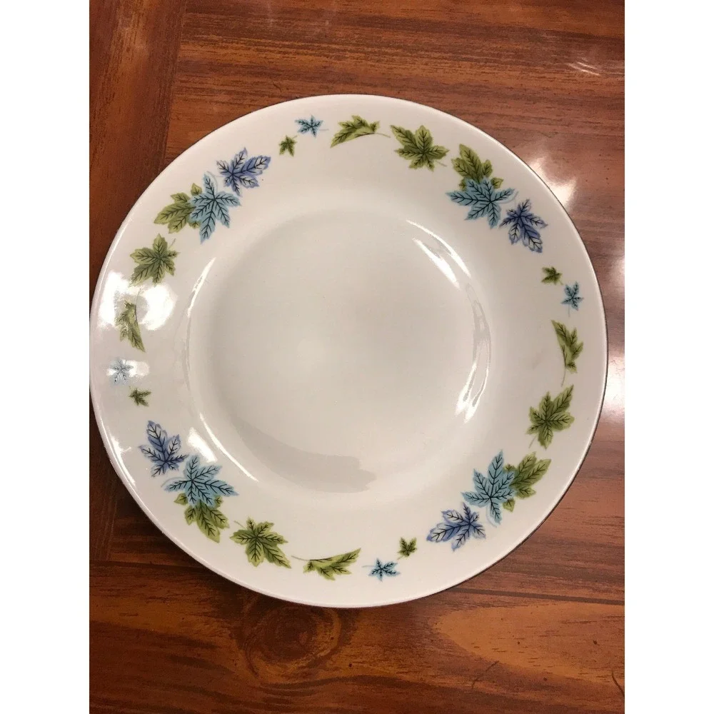 chodziez‎ white porcelain 8 inch blue leaves plate poland